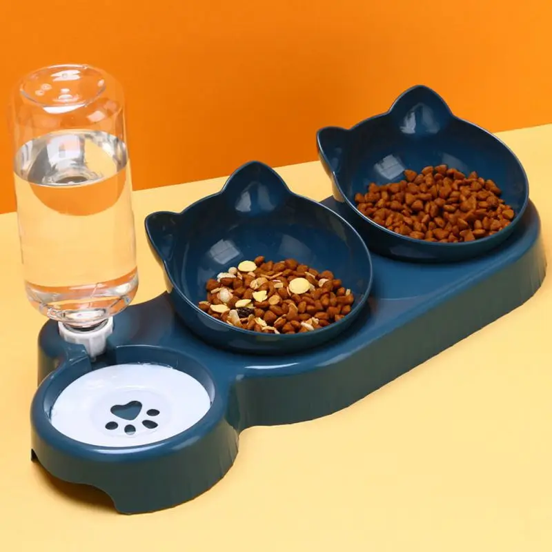 

Pet Cat Dog Bowl Automatic Feeder Dog Cat Food Bowl With Water Fountain Double Bowl Drinking Raised StandBowls For Cats Newstyle