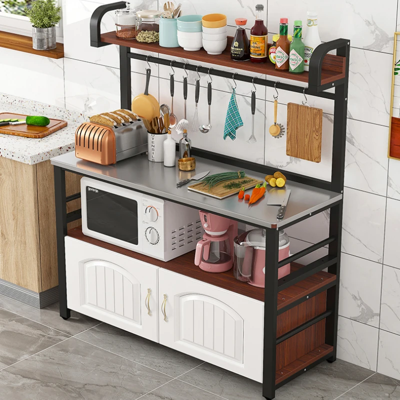 Kitchen Stainless Steel Rack Multi-functional Sideboard Storeage Organizer Floor Standing Microwave Cabinet Home Furniture