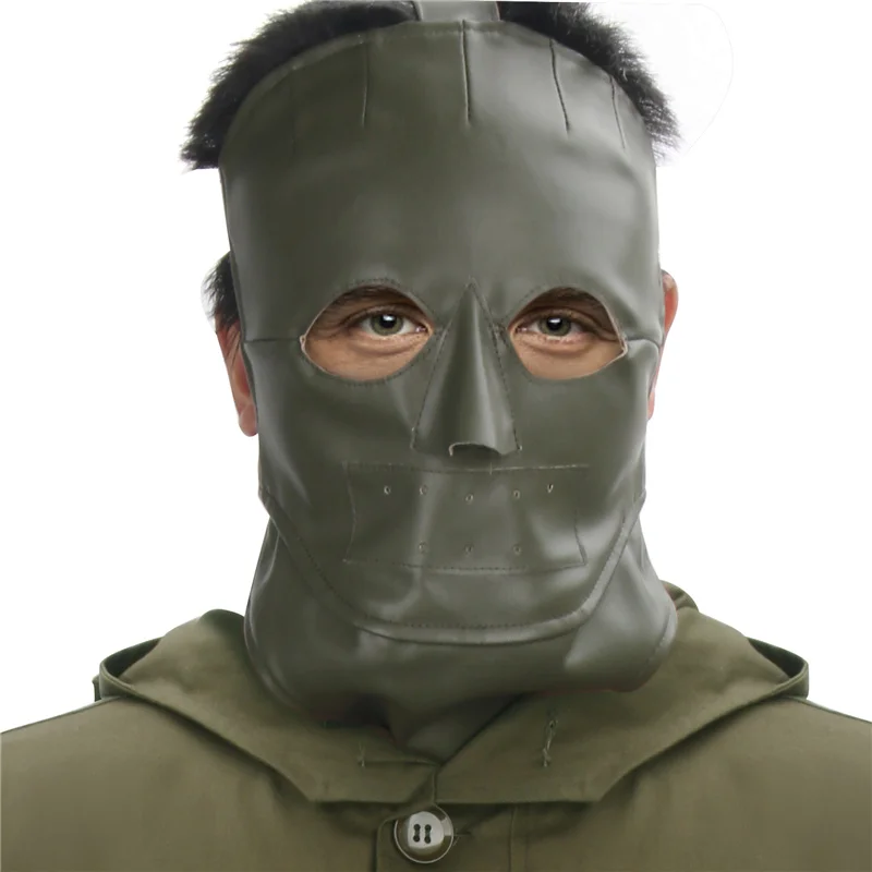 1PCS The Riddler Mask PU Leather Army Green Helmet New Bat Movie Halloween Masquerade Props