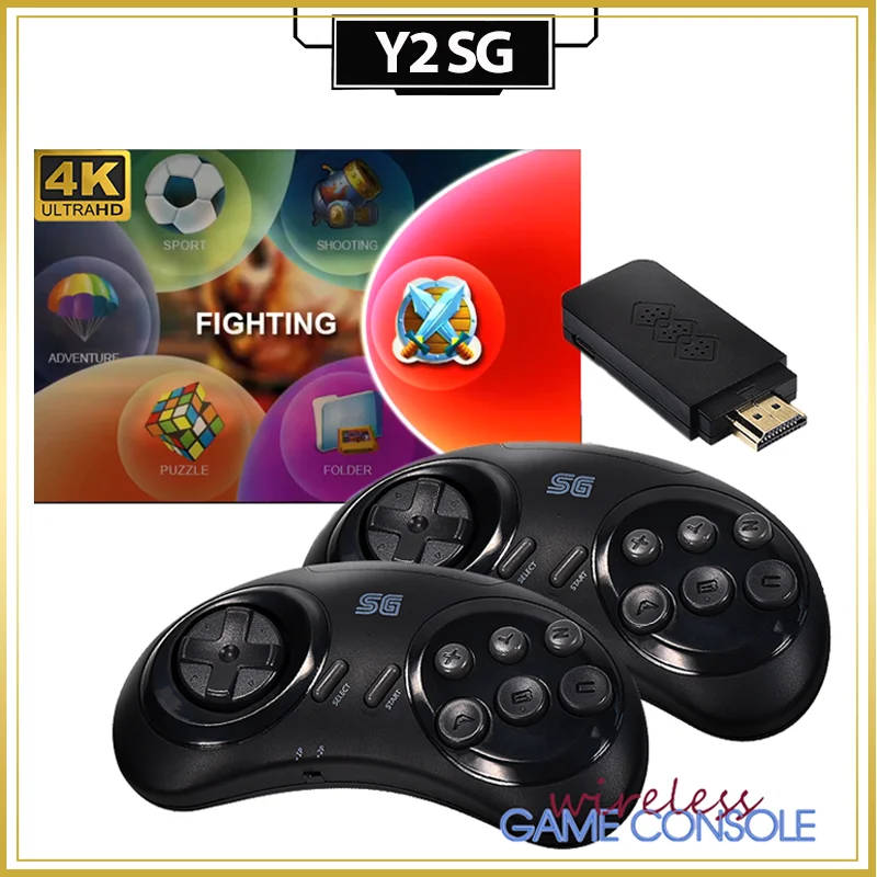 

Y2 SG Retro Video Game Stick 4K HD Output Wireless Controllers SEGA FC SFC Retro Video Game Console Downloadable for Kids Gifts