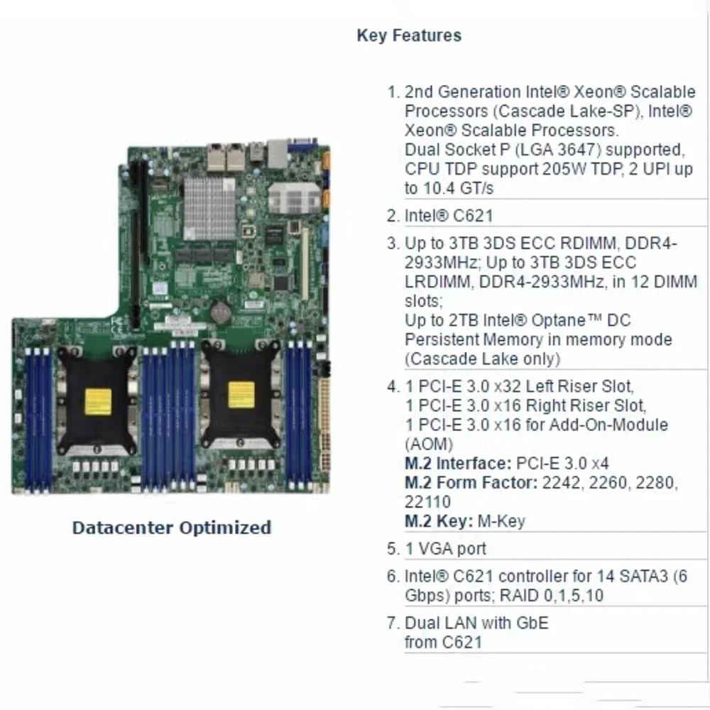 Для материнской платы Supermicro Server LGA-3647 DDR4 Xeon Масштабируемые процессоры X11DDW-L