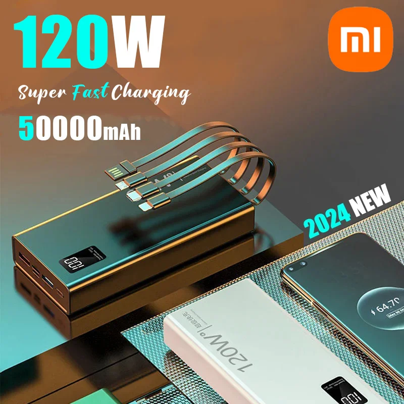 Lenovo 50000 мА портативное зарядное устройство 4 в 1 120 Вт Быстрая зарядка для iPhone Samsung