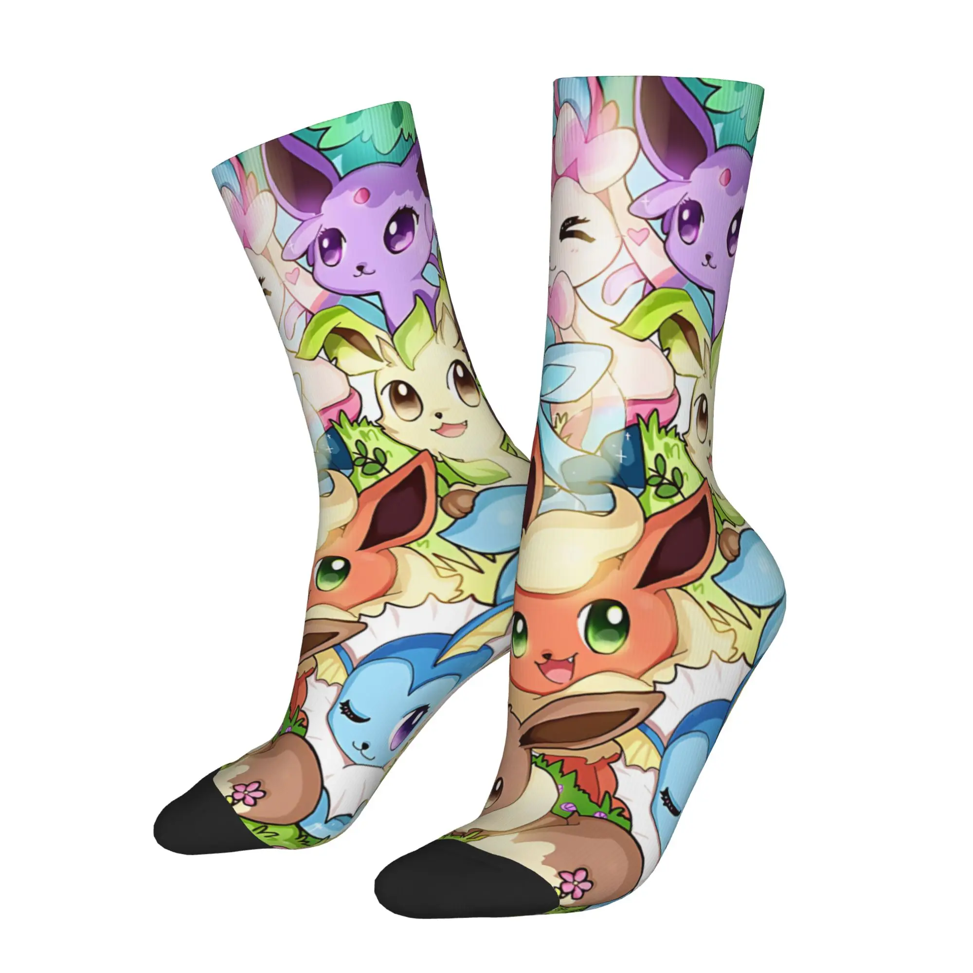 Фото Спортивные носки с индивидуальным дизайном Pokemon Eevee Eeveelution, винтажные, в стиле Харадзюку, хип-хоп, необычные повседневные носки №1