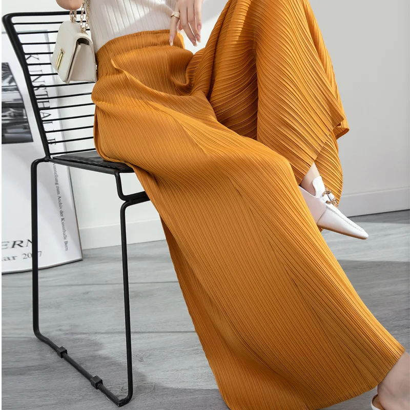 

SuperAen Solid Wide-leg Pants Women's Pleated Loose Straight Waist Oversized 2022 Spring New Casual Big Swing Streetwear