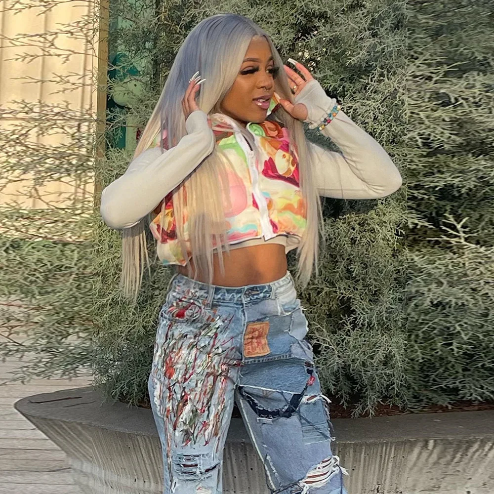 2022 Women's Clothing Jackets Fall and Winter Vest Cotton Jacket Cartoon Stand-Up Collar Zipper Personality Female Jacket