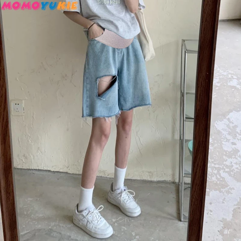 maternity Clothes for pregnant women denim jeans shorts summer pregnancy short pants woman  women's clothing 2022 ripped hole