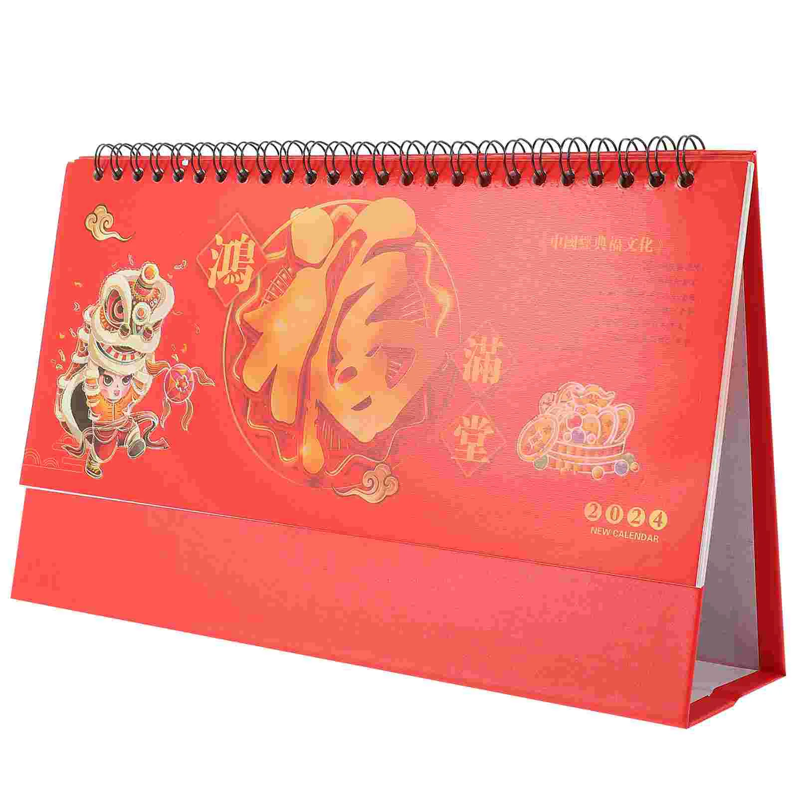 

Calendar 2024 Chinese New Year Table Ornament Decorative Desk Home Flip Monthly