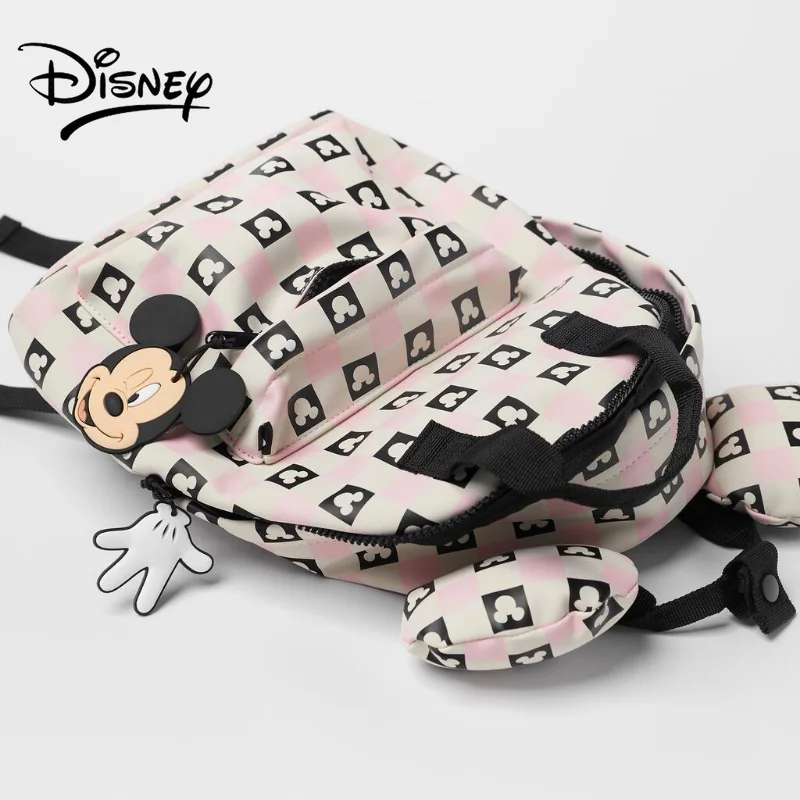 Disney Mickey Mouse Shoulder Backpack Pu Leather Children's Backpack Rubber Stamp Charm Fashion Popular for Girls Boys