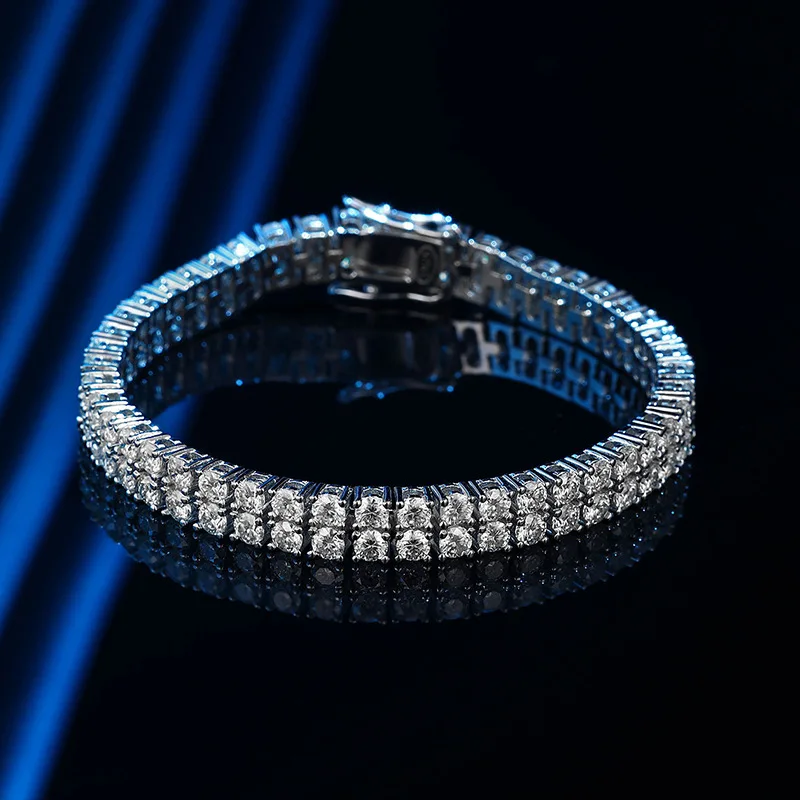 

Double-Rowed Silver Moissanite 0.1CT Bracelet Tennis Chain Women's Jewelry Anniversary Gift Pass Diamond Tester