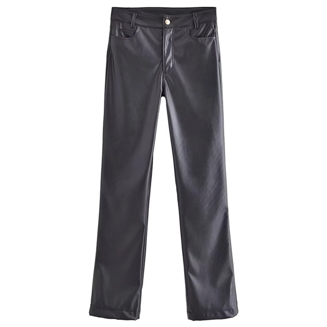 

Увядшие брюки женские модные черные прямые кожаные брюки