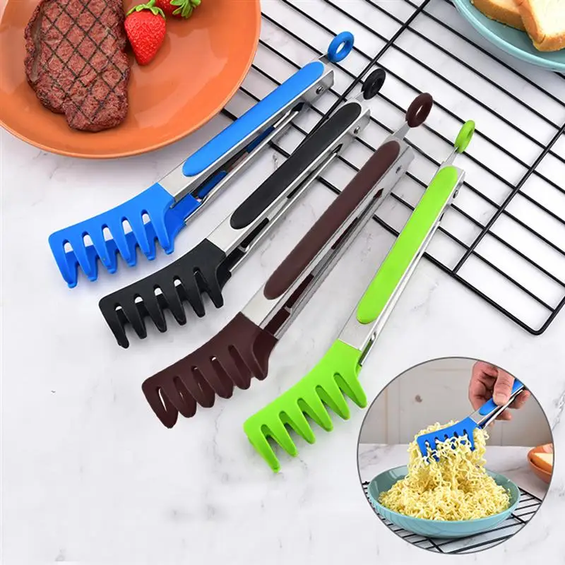 

Kapmore 1pc Food Grade Silicone Pasta Tongs Non-Slip Stainless Steel Food Tongs For Noodles Kitchen Tools BBQ Tools Accessories