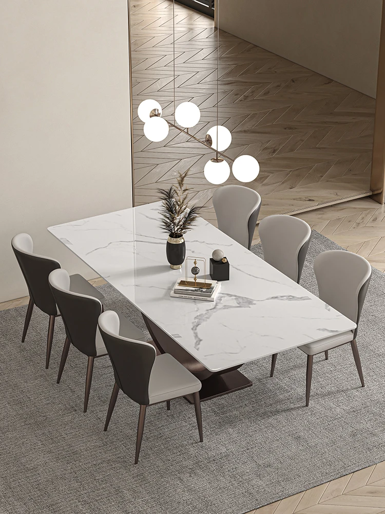

Modern light luxury delifeng bright rock plate dining table and chair combination