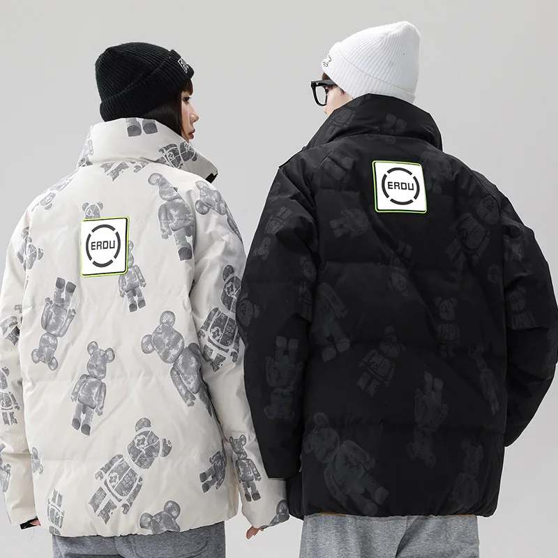 Winter stand-up collar loose warm down jacket Hong Kong trend brand ins loose bear down jacket men Men's winter jackets parkas