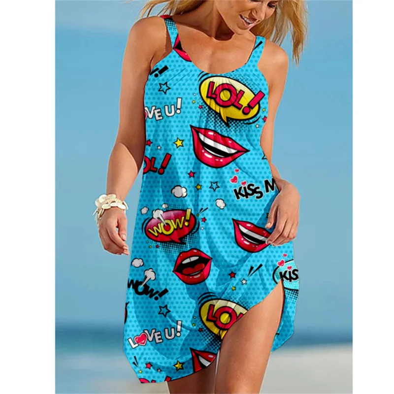 

KANCHIII-2022 summer sexy beach party suspender skirt women's printed gorgeous sleeveless dress slim Strapless miniskirt