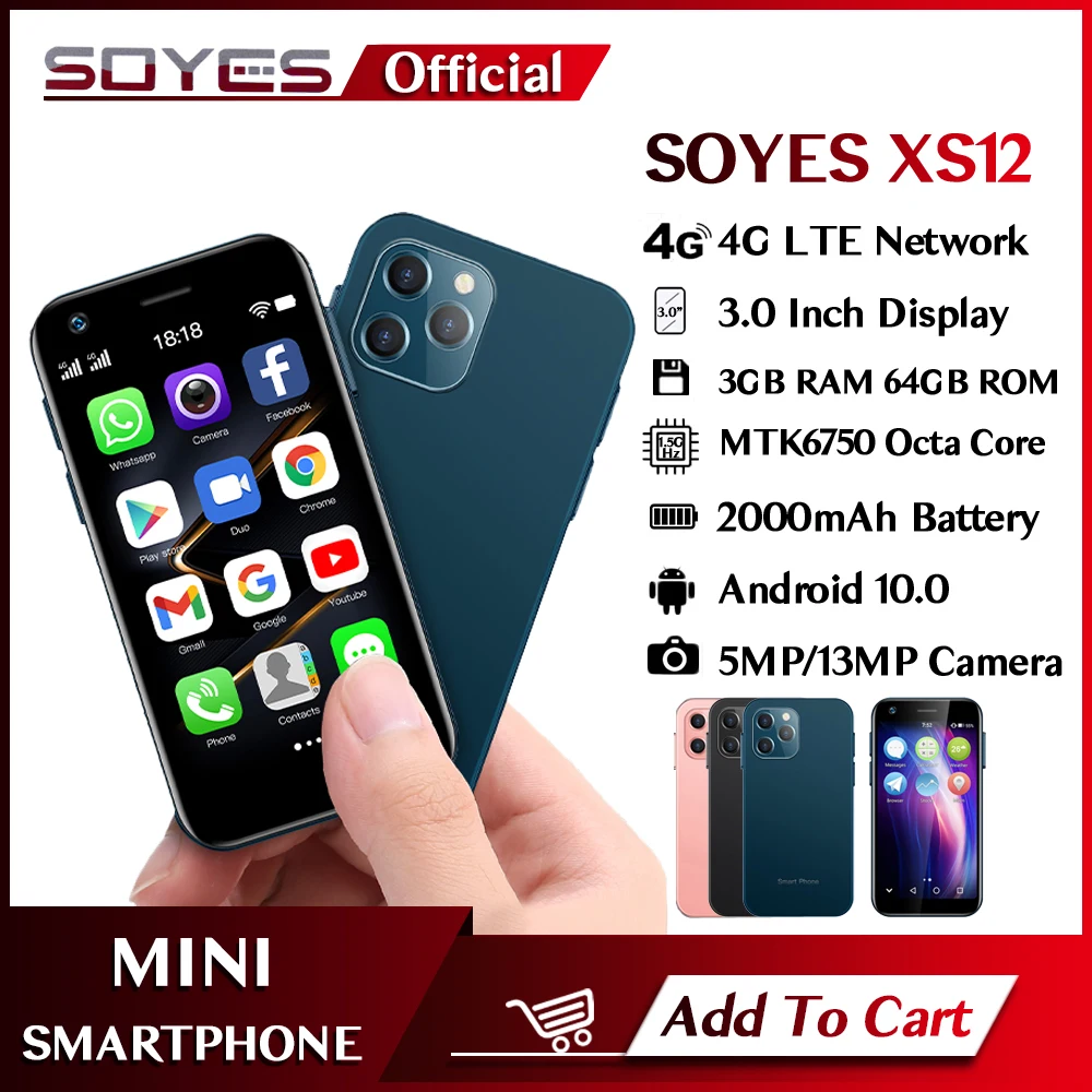 SOYES XS12 мини смартфон на Android 2000, 3 ГБ ОЗУ 64 Гб ПЗУ, камера 5 Мп 13 МП, мАч