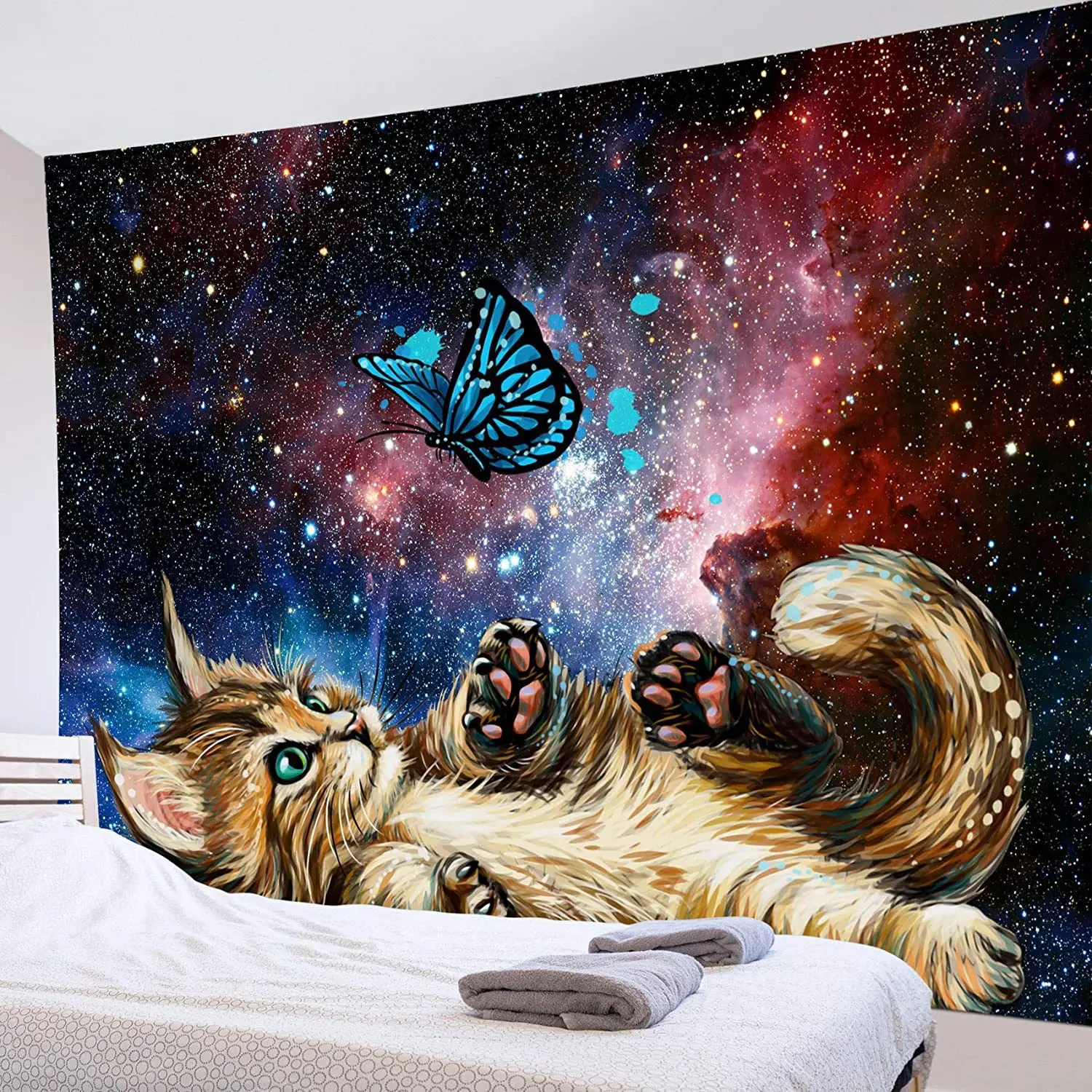 

Home Decor Dream Cat Butterfly Tapestry Wall Hanging Room Kawaii Flowers Tarot Wall Tapestries Carpet Yoga Mat Beach Towel