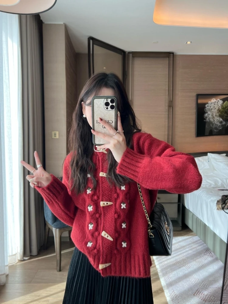 2023 весенний милый красный свитер женская одежда осень зима Новогодняя