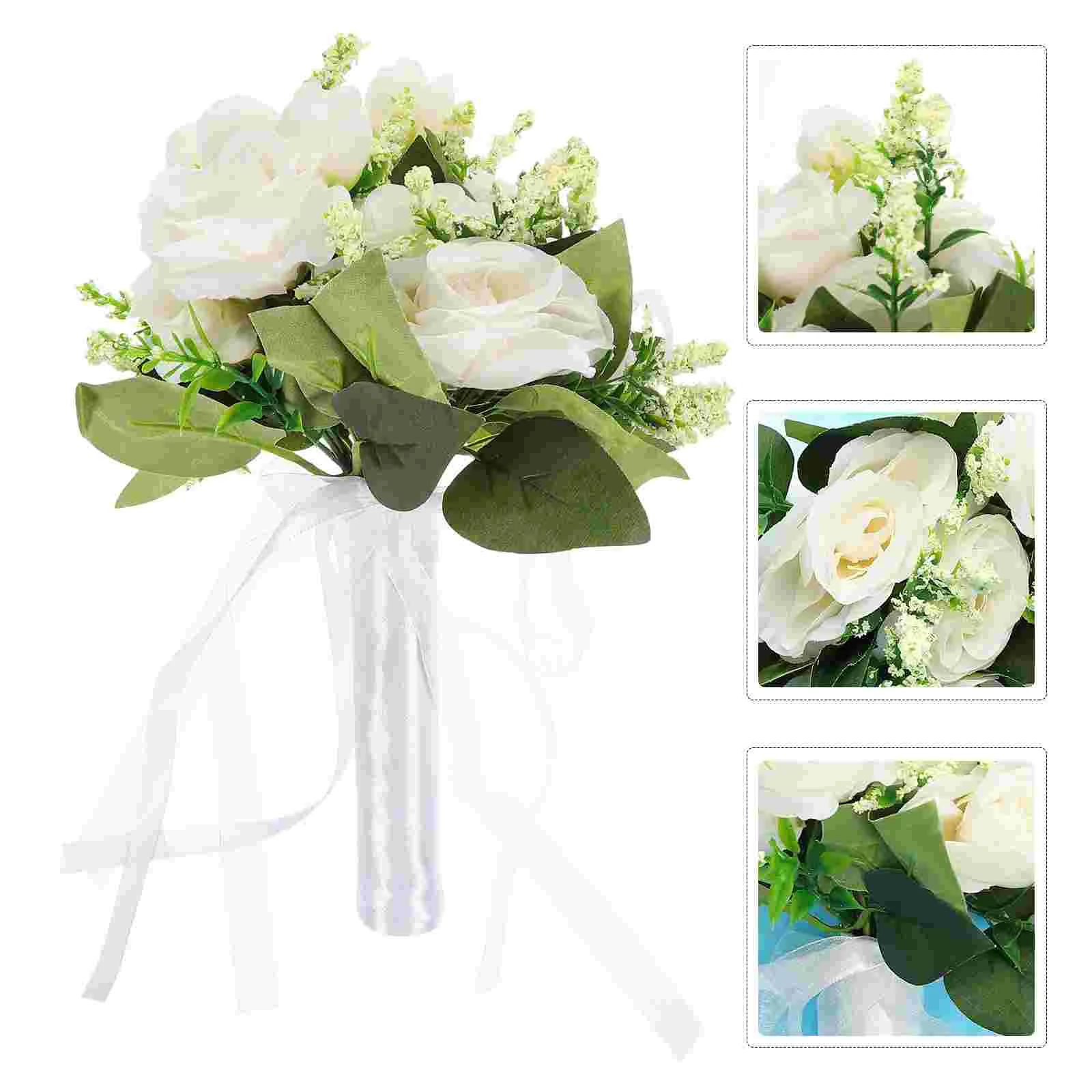 

Ornaments Bouquet Flowers Artificial Bridal Holding Hand Toss Bouquets Party Ribbon Simulated DIY Fake Rose Decors Bride