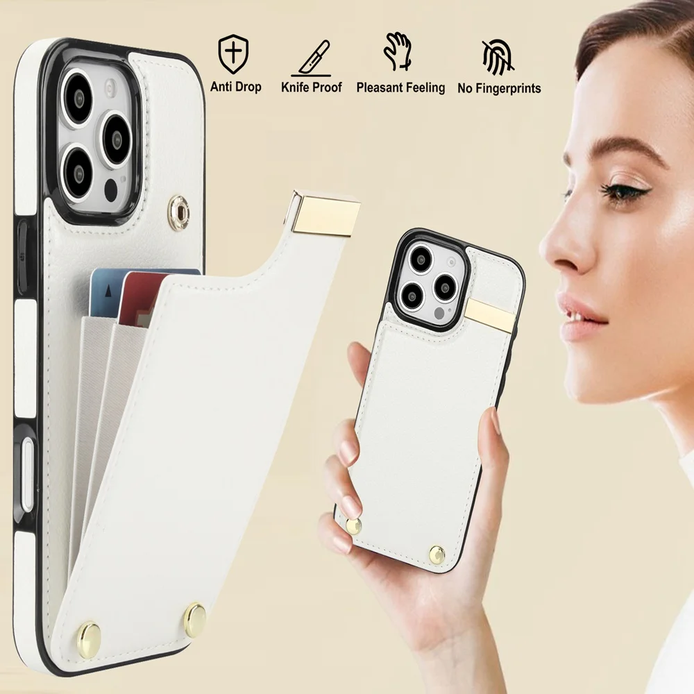 Двухслойный кожаный чехол с карманами для карт iPhone 11 12 13 14 15 16 Pro Max XR X XS 7 8 Plus