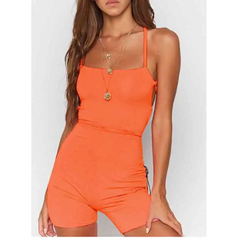 

Women Rompers&Playsuits Shorts Bodycon Dress Strappy Mini Playsuit Club Bandage Casual Solid Sleeveless Square Collar Jumpsuit