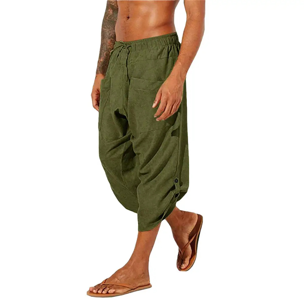 

Summer Cropped Harem Pants Capri Sarouel Large Pockets Casual Beach Wear Plus Size 3XL Drawstring Sweatpants