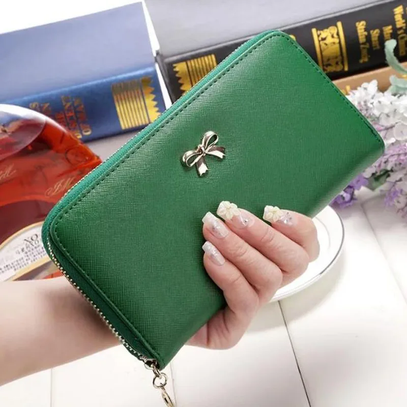 Long Woman Wallet Luxury Bow Designe Zipper Coin Purse Female Large Capacity Card Holder Cheap Women's Clutch Bag Free Shipping images - 6