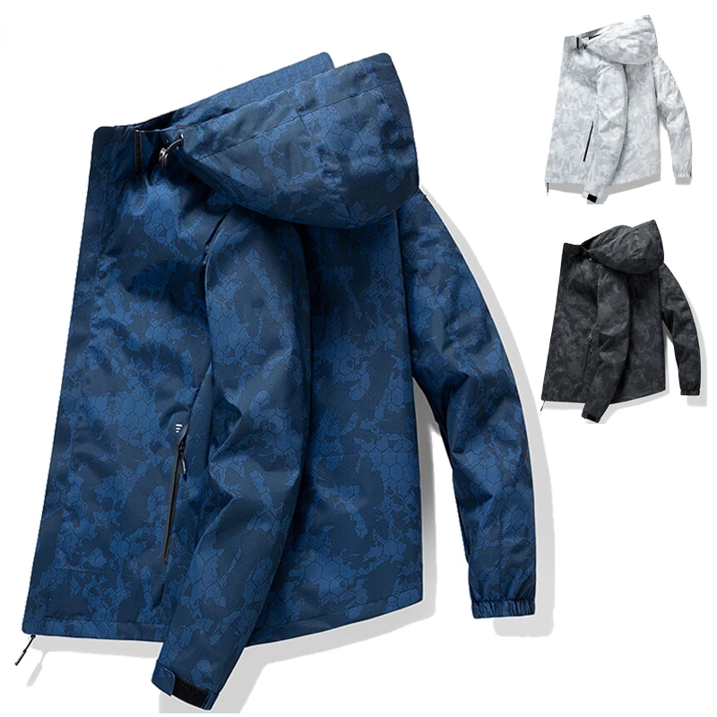 

Куртка мужская демисезонная, водонепроницаемая уличная одежда для рыбалки, приталенный Бомбер с капюшоном, ветровка, спортивная одежда