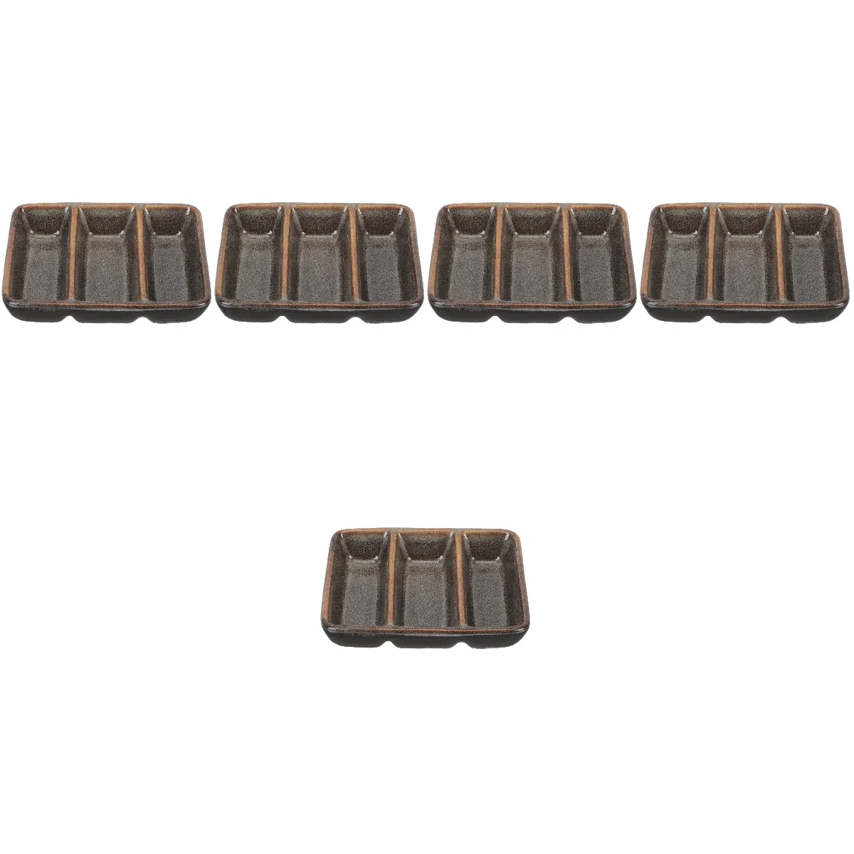 

5pcs Sauce Dish 3-Compartment Rectangular Appetizer Serving Tray Divided Sauce Dish for Vinegar Nuts