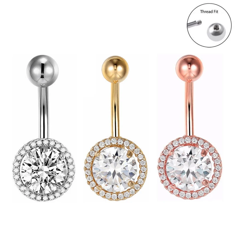 

316L Stainless Steel Belly Piercing Fashion Women Belly Rings Zircon Inlaid Navel Button Navel Ring Navel Piercing Jewelry 14G