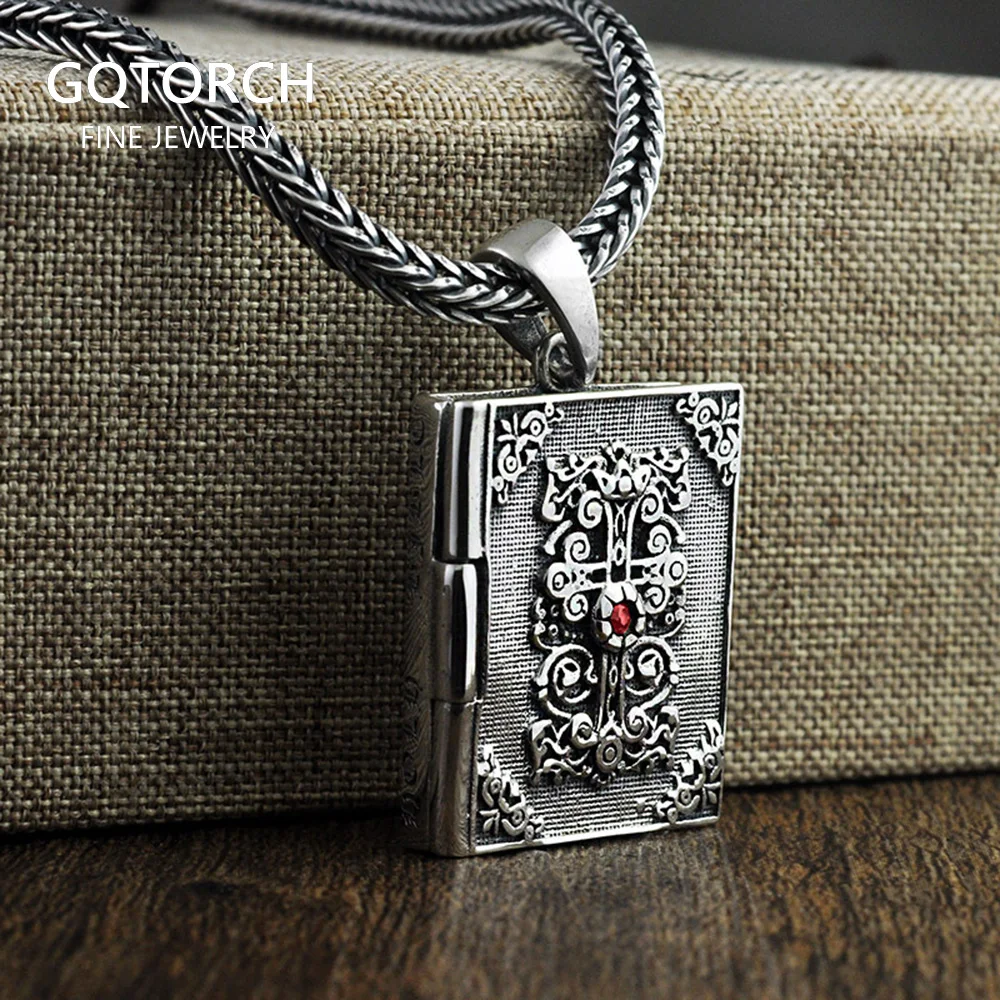 

Thai Silver Cross Pendant Holy Bible 925 Sterling Silver Jewelry With Natural Red Garnet Stone Cleansing Metrosexual
