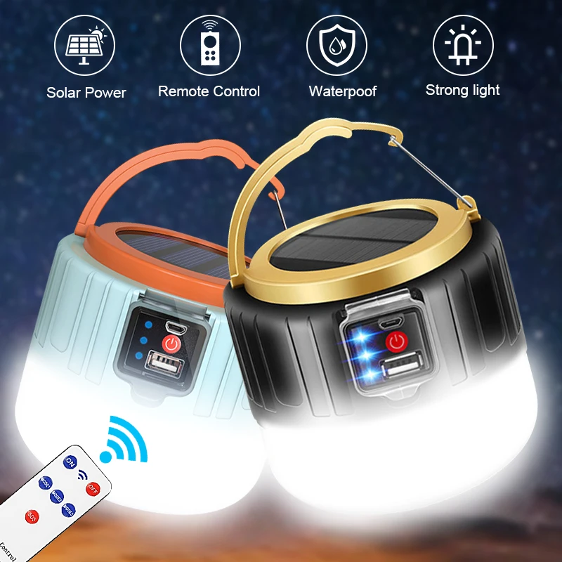 

Portable Solar LED Light Bright Outdoor Camping Light Rechargeable Bulb Tent Lamp Lanterns Emergency Power Bank Lamp for Hiking