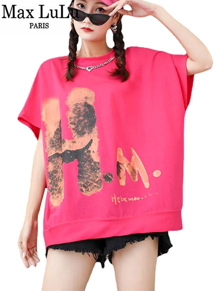 

Max LuLu 2022 Luxury Korean Design Summer Tops Womens Loose Printed Tee Shirts Casual Punk Streetwear Cotton Short Sleeve Tshirt