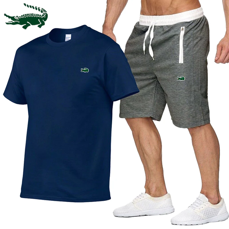 High Quality 2023 Spring Summer New Men's Casual Shorts Sportsuits 100% Cotton Hip Hop Short sleeved T shirt+sports Pants Set