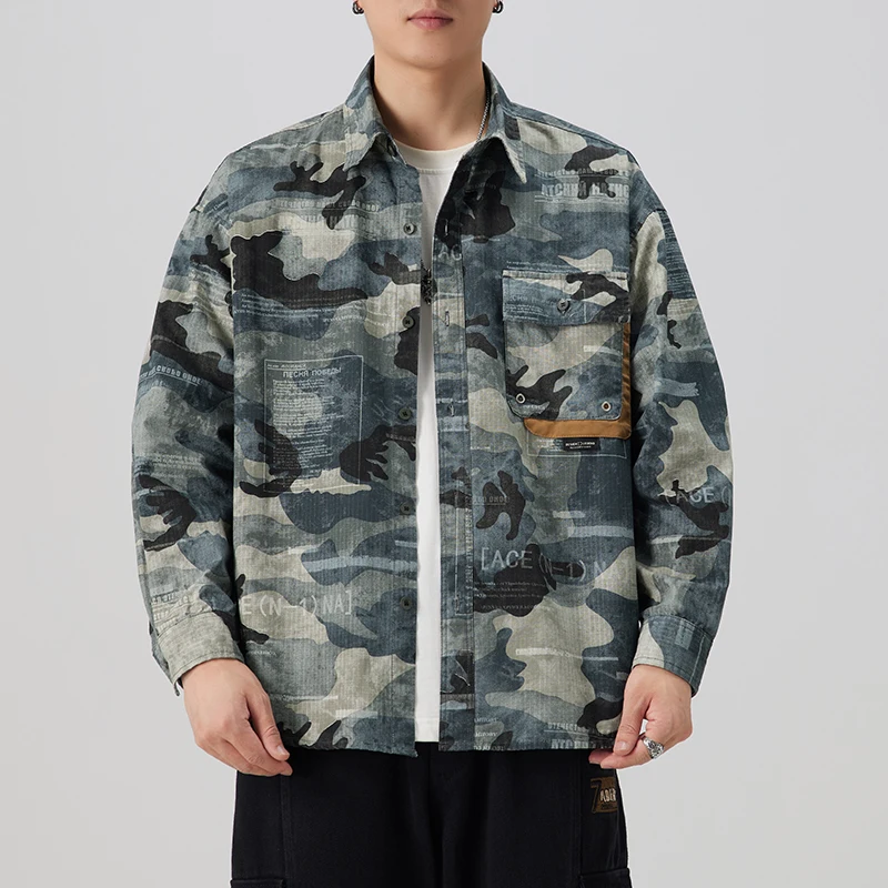 

Потертая хлопковая камуфляжная рубашка-карго для мужчин, прочная рубашка с длинным рукавом для активного отдыха, походов, мужская спортивная Военная Повседневная Верхняя одежда, Camicia