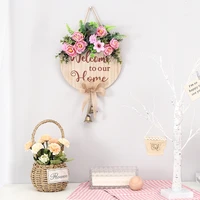 round home wooden signs plaque beach house yard welcome wall door plaque pendant decoration pink flowers wall hanging decor