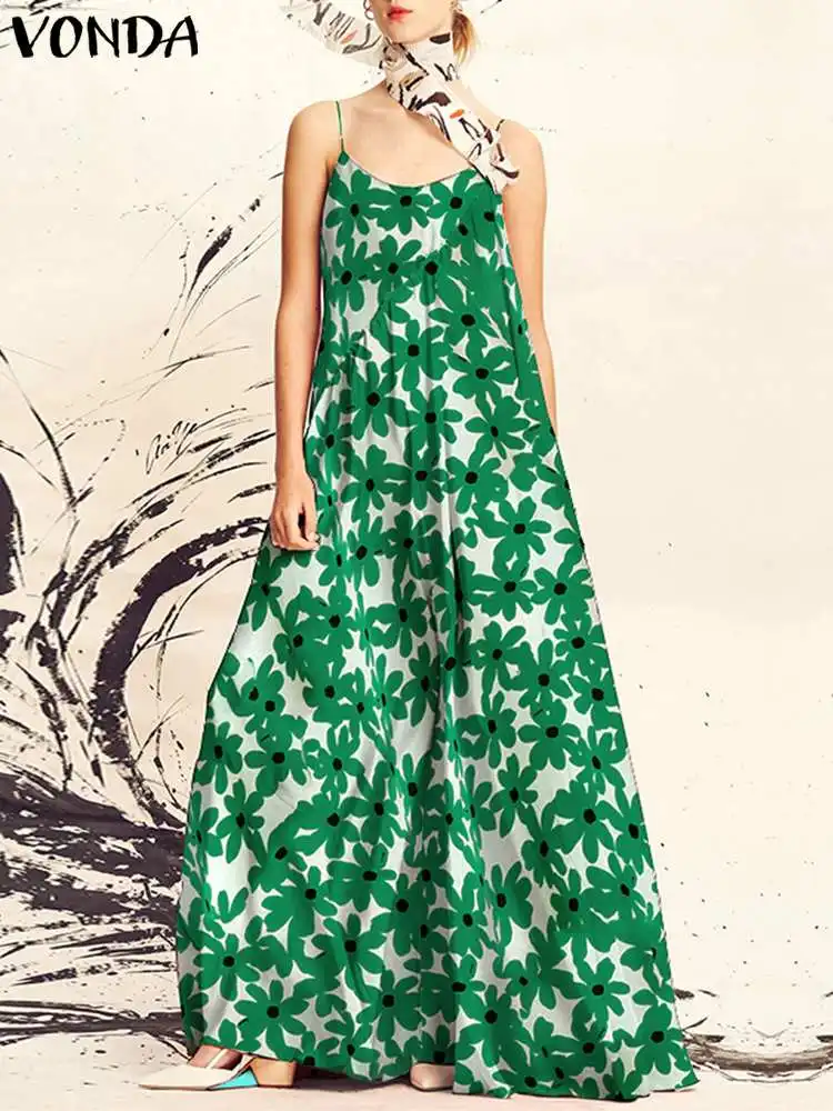 

VONDA Bohemian Long Dress 2023 Women Floral Printed Summer Sundress Sexy Straps Casual Loose Sleeveless Party Maxi Vestidos Robe