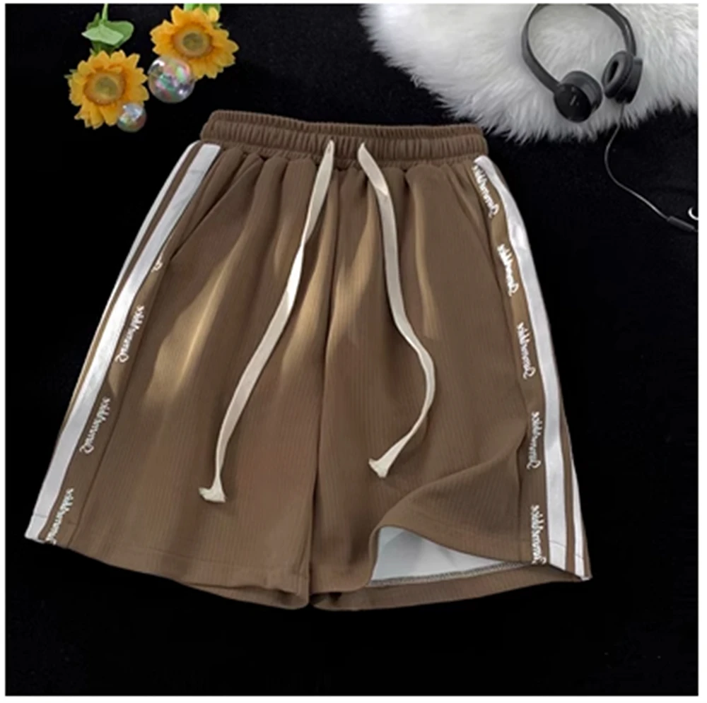 2023 Side Stripe Sports Shorts Women's Summer American High Street Loose Slim Wide Leg Casual Pants