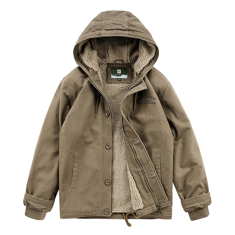 Covrlge Men's Casual Warm Parka Fashion Hooded Autumn Winter Solid Color New Jacket Plus Thicken Velvet Coat Streetwear MWM133