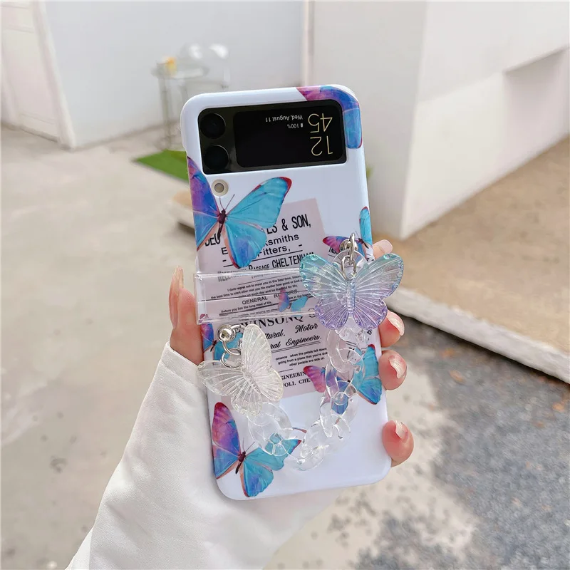 

Colorful 3D Butterfly Bracelet Phone Case for Samsung Galaxy Z Flip 3 Z Flip 4 Hard PC Back Cover for ZFlip3 ZFlip4 Case Shell