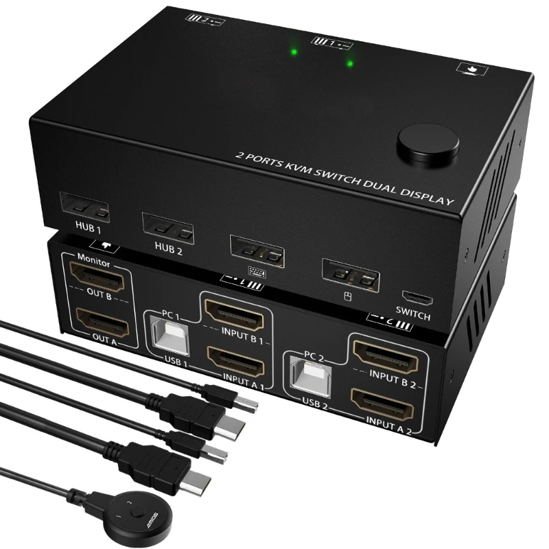 

HDMI-compatible2.0 KVM Dual Monitor Switch 4K@30Hz Video Solution Adaptive EDID/HDCP Decryption USB Powered KVM Switch
