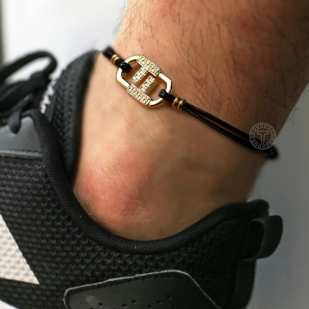 

1.5mm Man-made Leather Anklet For Men Boys Black Color Double T Charm Twisted Rope Chain Anklet Punk Gifts Wholesale HTAS003