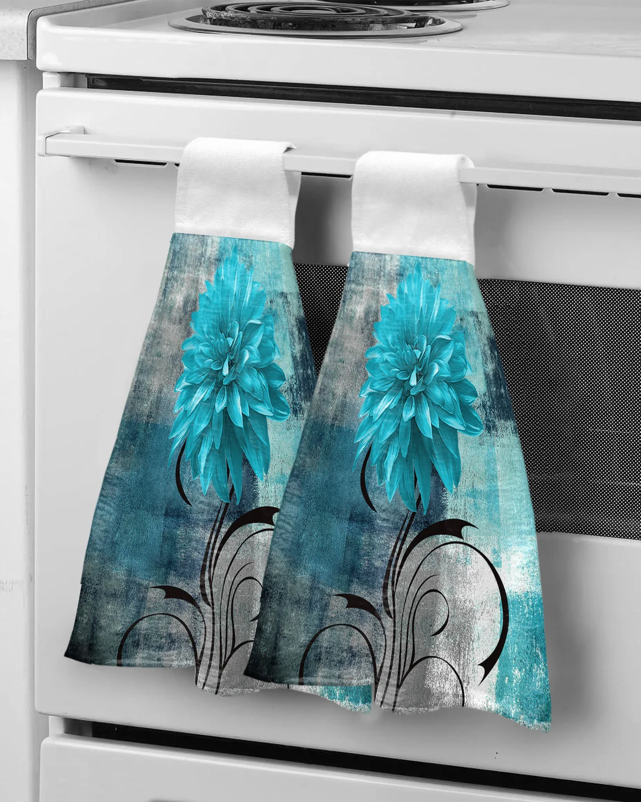 

Dahlia Oil Painting Abstract Texture Plant Flower Aqua Hand Towels Kitchen Tools Hand Towel Hang Wipe Absorbent Towels