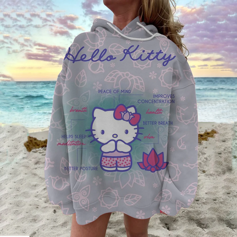 Hello Kitty Kuromi Женская модная осенняя одежда Уличная толстовка с капюшоном Y2K Топ
