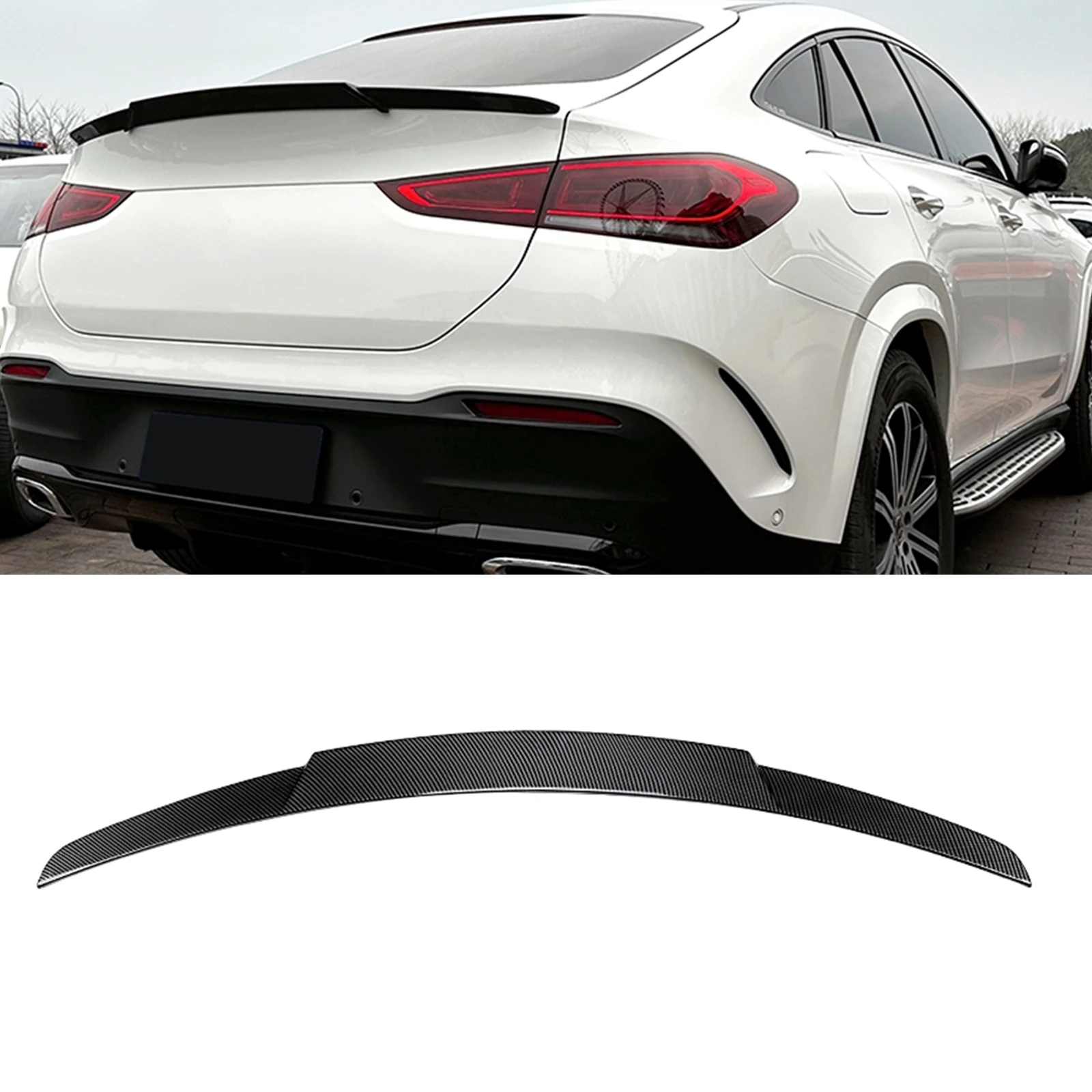 

Задний спойлер для крышки багажника, крыло для Mercedes Benz GLE Coupe C167 2020-2023 GLE350 GLE53, углеродное волокно, внешний вид/блеск, черный сплиттер для губ