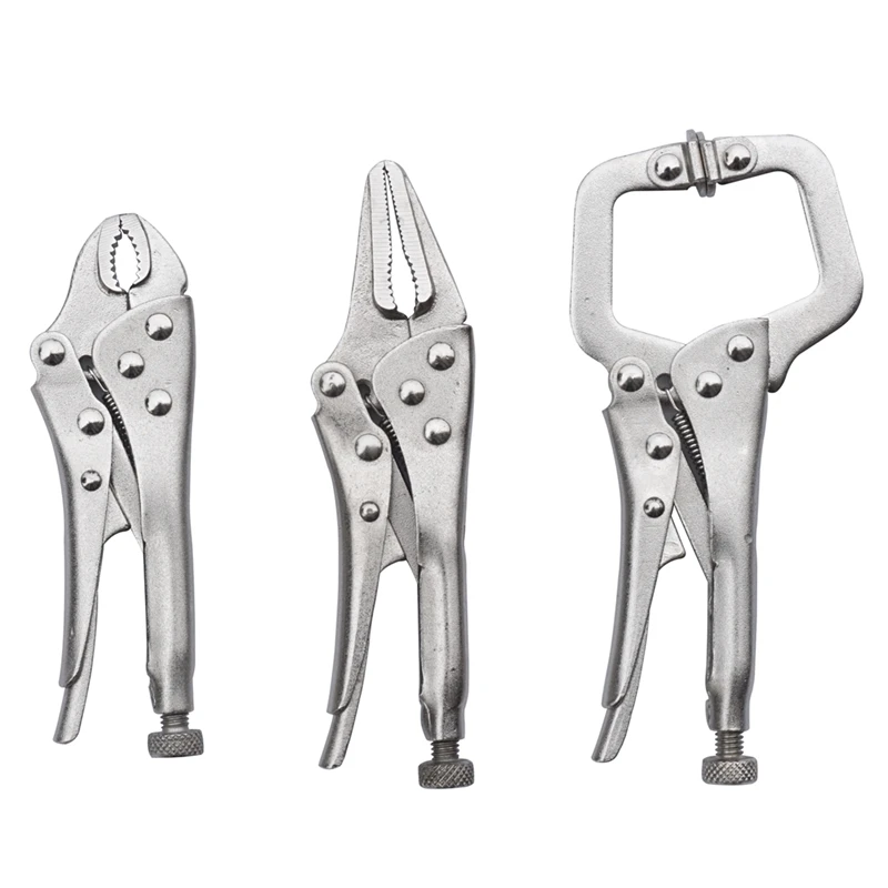 

3Pcs Carbon Steel Vise Locking Pliers Set Curved Jaw Pliers And Long Nose And C Clamp Assorted Locking Welding Clamp