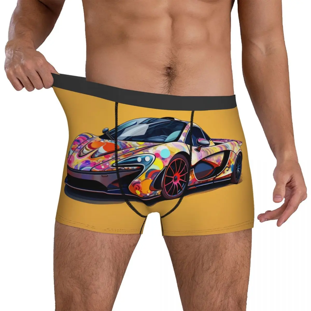 

Powerful Sports Car Underwear Simplified Form Graffiti Men's Underpants Design Sexy Boxer Shorts Trenky Shorts Briefs Plus Size