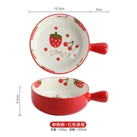 japanese style ins fruit bowl ceramic handle baking bowl oven bowl baked rice bowl strawberry cute tableware salad bowl