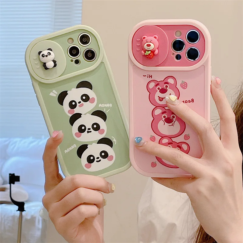 

Sliding Window Cute Cartoon Panda Phone Case Cover for IPhone 11 12 13 Pro X XR XS Max Shockproof Case for IPhone 13 Cases