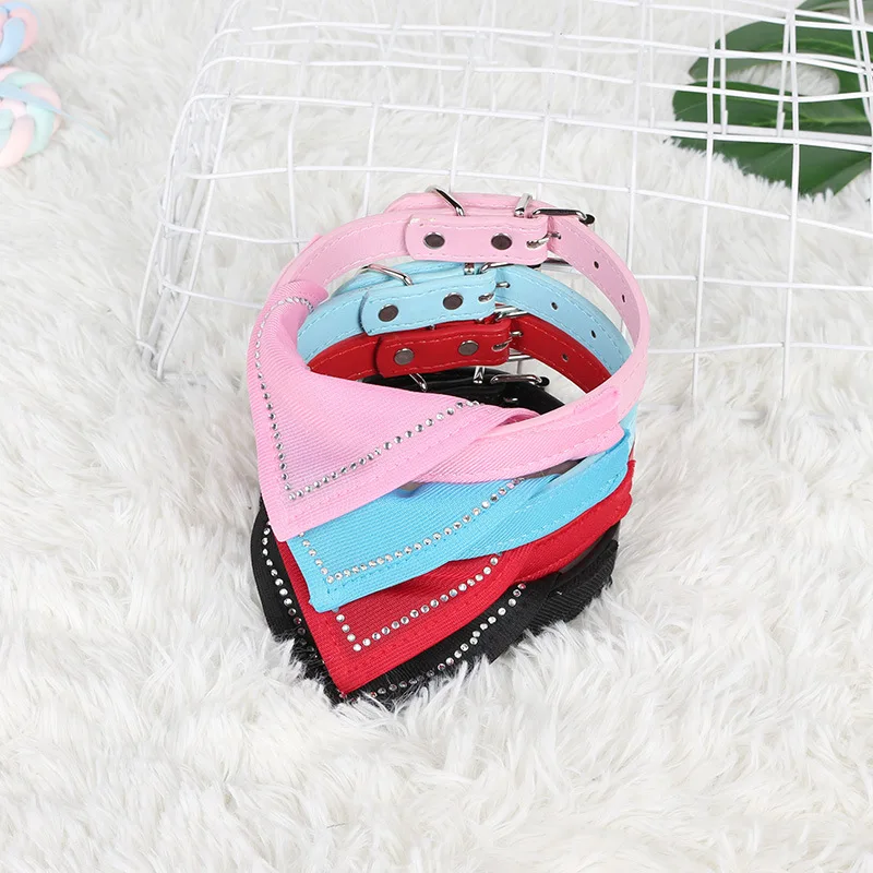 

Pet Cat and Dog Triangle Towel PU Collar Wear Comfortable Length Adjustable Pet Scarf Saliva Towel Around Neck Ring