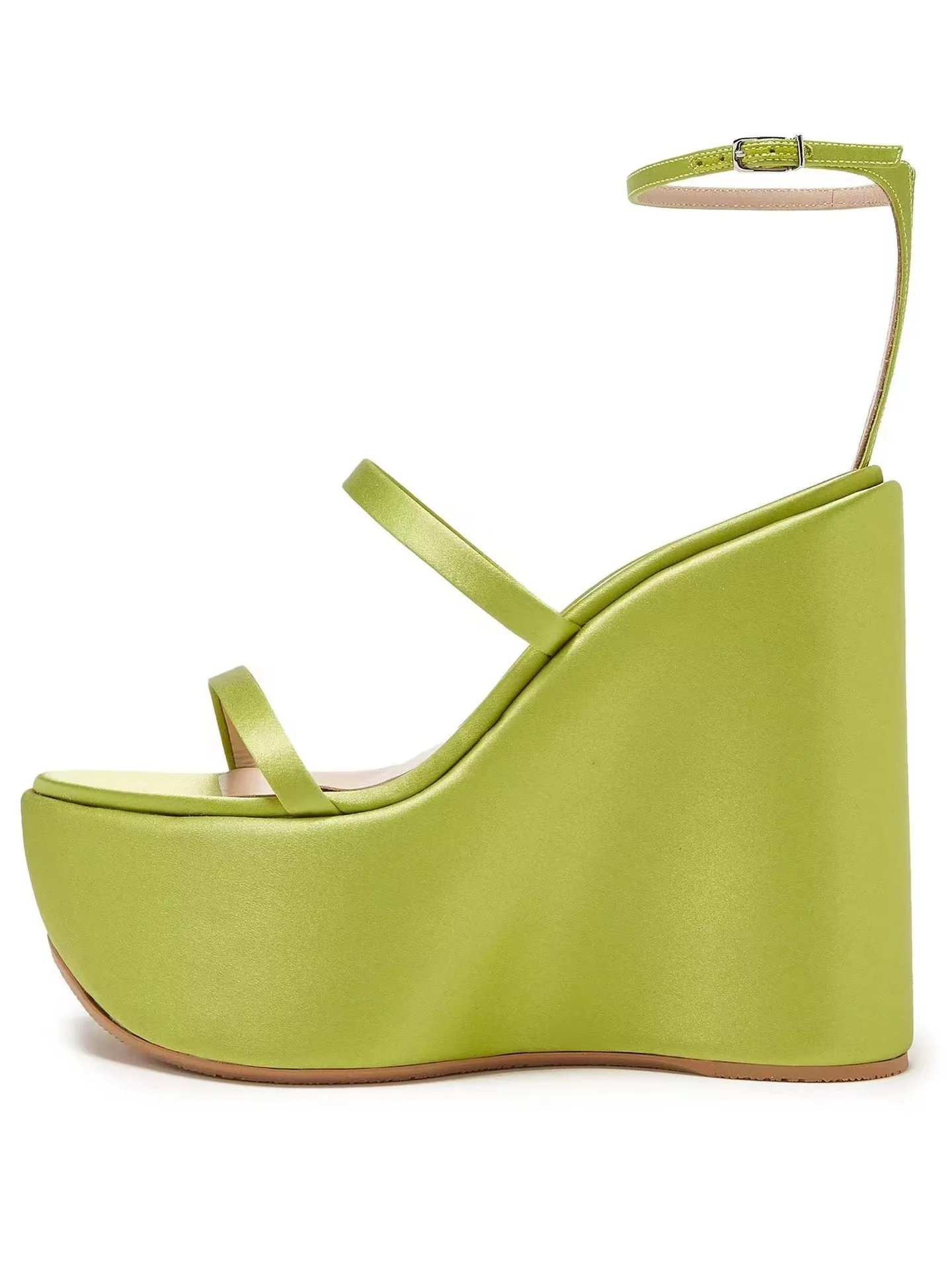 

Satin Wedge Platform Open Toe Sandals Round Toe Strappy High Heels Simple Plus Size Women Shoes Sandalias Mujer Verano Chaussure